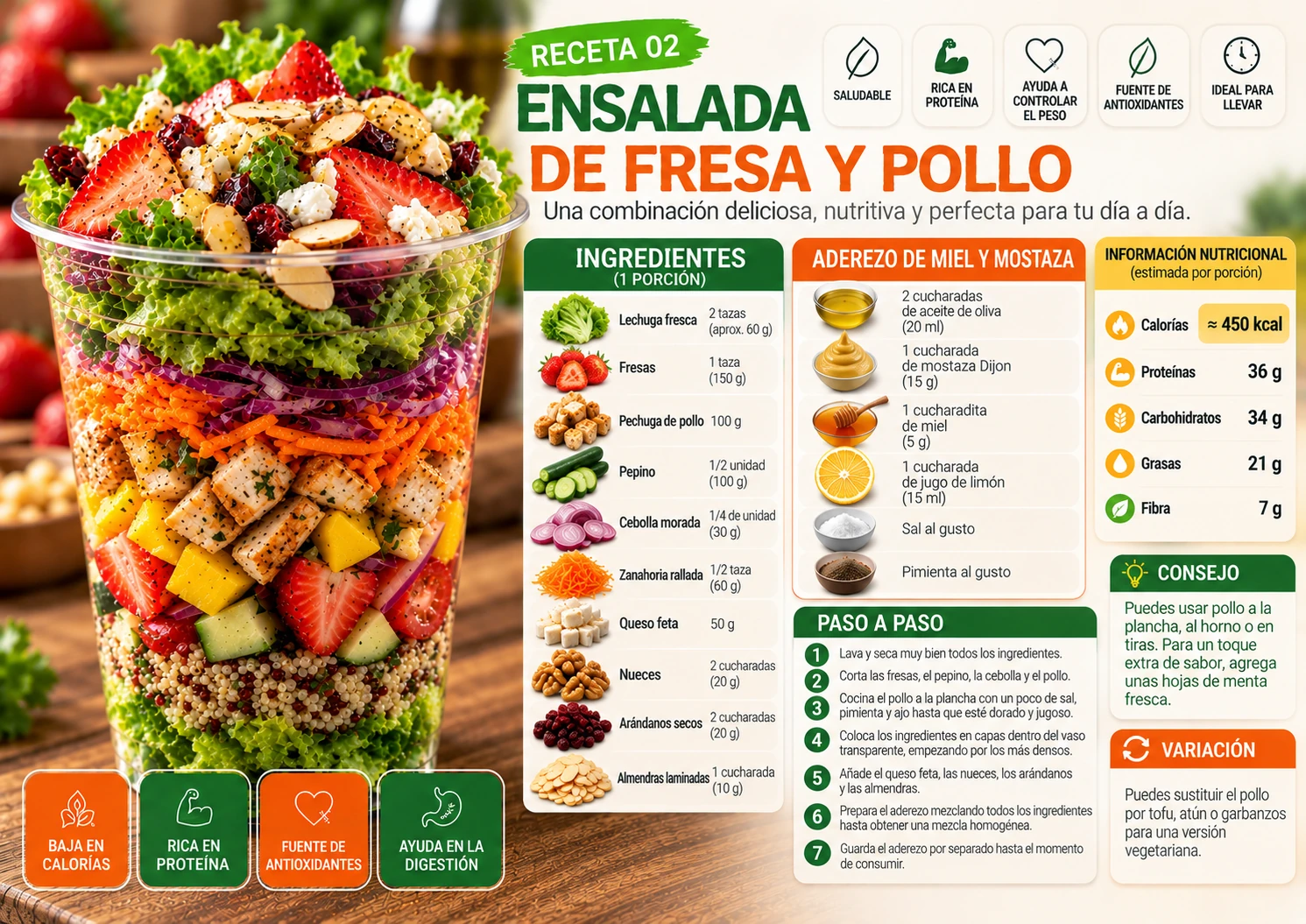 Flashcard receta 02: ensalada de fresa y pollo