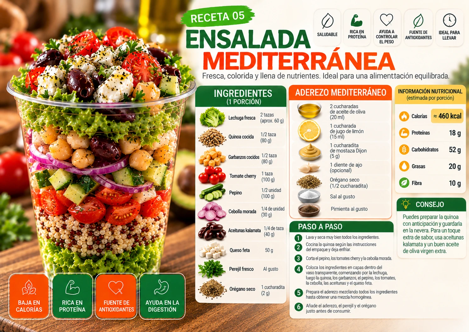 Flashcard receta 05: ensalada mediterránea